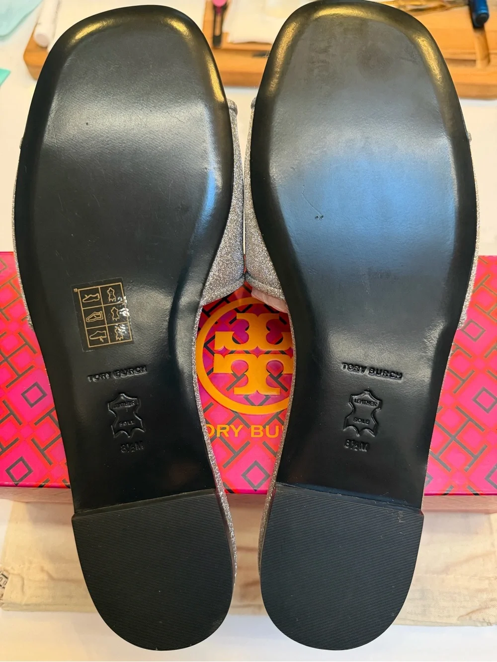 Tory Burch Silver Glitter Double-T Crystal Eleanor Slide Sandals - Picture 6 of 12